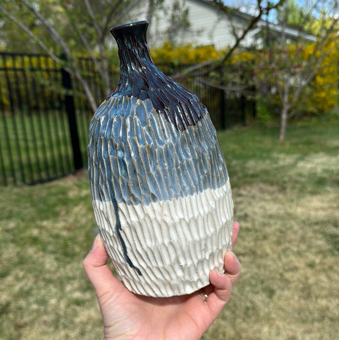 Blue and white bottle